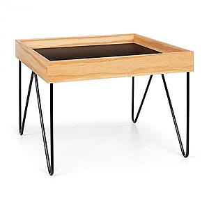 Besoa Big Lyon, konferenční stolek, melamin/MDF s dubovou dýhou, ocelový rám, černý obraz