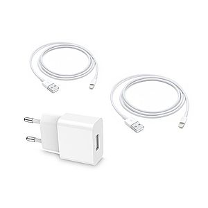 PouziteiPhony.cz Nabíjecí sada - adaptér 220V/USB 1A + 2 ks datový kabel USB/Lightning 1m bílý neoriginální čip obraz