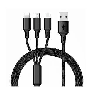 Datový kabel iPhony.cz 3v1 USB 2.0/iPhone Lightning/microUSB/USB C 2, 4A 1, 2m extraodolný nylonový černý certifikovaný CE obraz