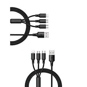 PouziteiPhony.cz Akce: 2 ks Kabel iPhony.cz 3v1 USB 2.0/ Lightning/ microUSB/USB C 2, 4A 1, 2m extraodolný nylonový černý obraz