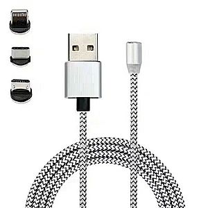 MasterMobile kabel nabíjecí 3v1 USB/USB-C, Lightning, MicroUSB magnetický opletený 1m stříbrný obraz