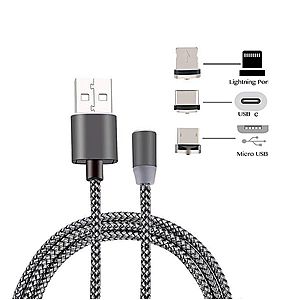 MasterMobile kabel nabíjecí 3v1 USB/USB-C, Lightning, MicroUSB magnetický opletený 1m černý obraz