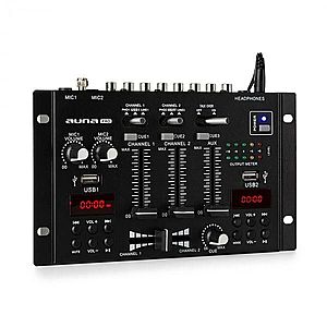 Auna Pro DJ-22BT, MKII, mixér, 3/2 kanálový DJ mixážní pult, BT, 2x USB, montáž na rack, černý obraz