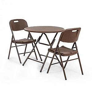 Blumfeldt Burgos, stůl + 2 židle, ocelové trubky, HDPE, imitace ratanu, sklopná obraz