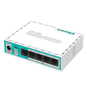 Mikrotik hEX lite router zapojený do sítě Bílá RB750r2 obraz