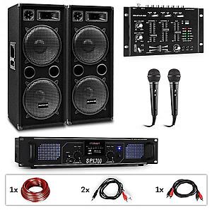 Auna Pro PW-2222 MKII, PA karaoke sada, zesilovač, 2 pasivní PA reproduktory, mixér, 2 mikrofony obraz