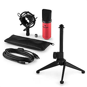 Auna MIC-900RD V1, USB mikrofonní sada, červený kondenzátorový mikrofon + stolní stativ obraz