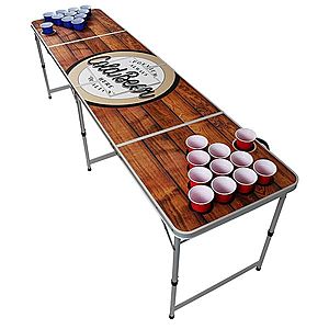 BeerCup Backspin Beer Pong, stůl, souprava, dřevěný, přihrádka na led, 6 míčků, 100 Cups obraz