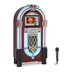 Auna Graceland Touch, jukebox, 12'' dotykový ovládací panel, WLAN? CD, BT, mikrofon, dřevěný vzhled obraz