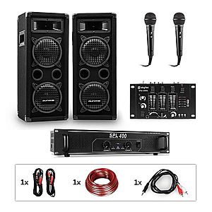 Auna Pro PW65x22 MKII, PA karaoke sada, zesilovač, 2 pasivní PA reproduktory, mixér, 2 mikrofony obraz