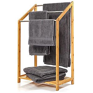 Blumfeldt Věšák na ručníky, 3 kovové tyčky na ručníky, 51 x 86 x 31cm, stupňový design, bambus obraz