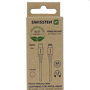 Swissten Data Cable Textile USB-C / Lightning 1.2 m, bílý obraz