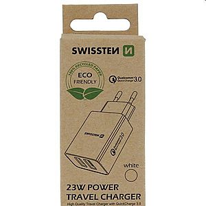 Nabíječka Swissten 2x USB QC 3.0 + USB 23W, bílá, eco balení obraz