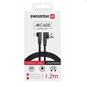 Datový kabel Swissten USB/LIGHTNING textilní s podporou rychlonabíjení, černý obraz