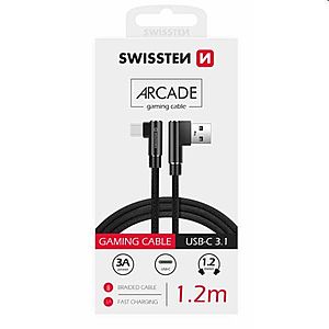 Datový kabel Swissten USB/USB-C textilní s podporou rychlonabíjení, černý obraz