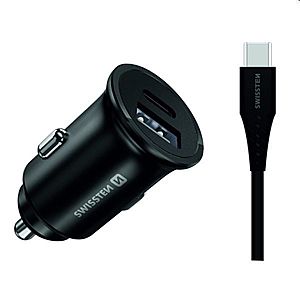 CL adapter Swissten pre Samsung Super Fast Charging 25W + kabel USB-C/USB-C 1, 2m, černý obraz