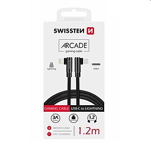 Datový kabel Swissten USB-C/Lightning textilní s podporou rychlonabíjení, černý obraz