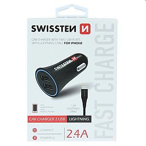 Autonabíječka Swissten 2.4A s 2x USB + kabel Lightning obraz