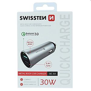 Autonabíječka Swissten s podporou Qualcomm Quick Charge 3.0, 30W, matná stříbrná obraz