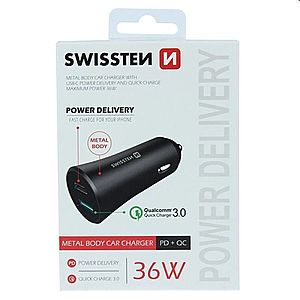 Autonabíječka Swissten s podporou Power Delivery USB-C + Qualcomm 3.0, 36W, matná černá obraz