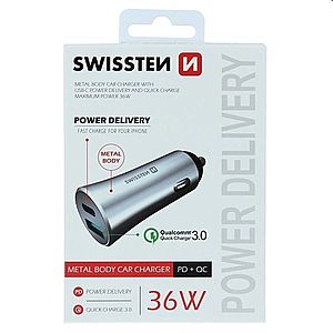 Autonabíječka Swissten s podporou Power Delivery USB-C + Qualcomm 3.0, 36W, matná stříbrná obraz