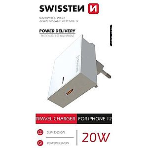 Rychlonabíječka Swissten Power Delivery 20W s 1x USB-C pro iPhone 12, bílá obraz