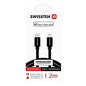 Datový kabel Swissten textilní USB-C/Lightning MFI 1, 2 M as podporou rychlonabíjení, černý obraz