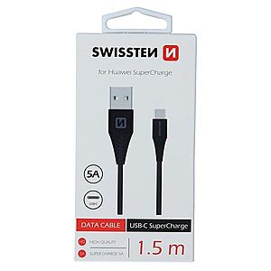 Datový kabel Swissten USB/USB-C 1, 5 M as podporou super rychlonabíjení 5A černý obraz