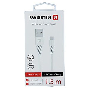 Datový kabel Swissten USB/USB-C 1, 5 M as podporou super rychlonabíjení 5A, bílý obraz
