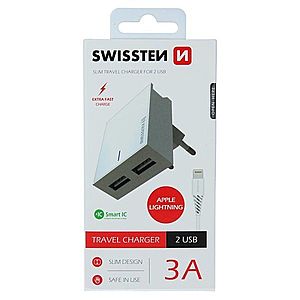 Rychlonabíječka Swissten Smart IC 3.A s 2 USB konektory + datový kabel USB/Lightning 1, 2 m, bílá obraz