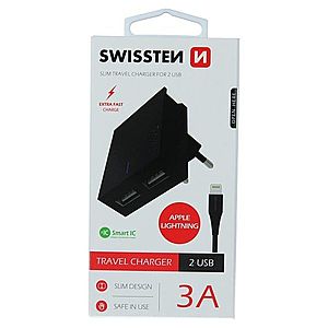 Rychlonabíječka Swissten Smart IC 3.A s 2 USB konektory + datový kabel USB/Lightning 1, 2 m, černá obraz