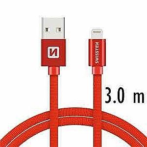 Datový kabel Swissten textilní s Lightning konektorom a podporou rychlonabíjení, Red obraz