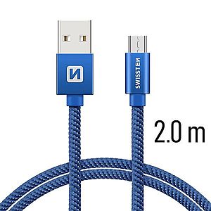 Datový kabel Swissten textilní s Micro-USB konektorem a podporou rychlonabíjení, Blue obraz
