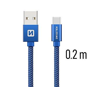 Datový kabel Swissten textilní s USB-C konektorem a podporou rychlonabíjení, Blue obraz