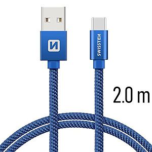 Datový kabel Swissten textilní s USB-C konektorem a podporou rychlonabíjení, Blue obraz