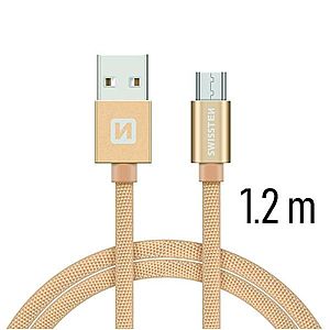 Datový kabel Swissten textilní s Micro-USB konektorem a podporou rychlonabíjení, Gold obraz