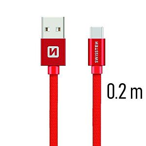 .Dátový kabel Swissten textilní s USB-C konektorem a podporou rychlonabíjení, Red obraz