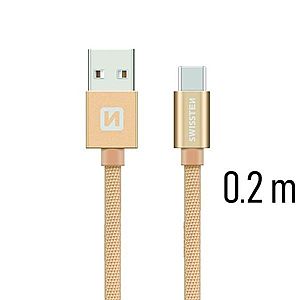 Datový kabel Swissten textilní s USB-C konektory a podporou rychlonabíjení, Gold obraz