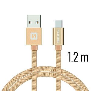 Datový kabel Swissten textilní s USB-C konektorem a podporou rychlonabíjení, Gold obraz