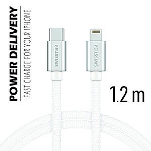 Datový kabel Swissten textilní s USB-C + Lightning konektory a podporou rychlonabíjení, Silver obraz