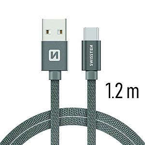 Datový kabel Swissten textilní s USB-C konektorem a podporou rychlonabíjení, Grey obraz
