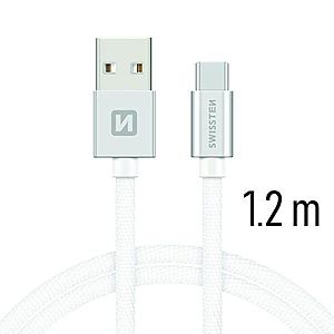 Datový kabel Swissten textilní s USB-C konektorem a podporou rychlonabíjení, Silver obraz