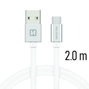 Datový kabel Swissten textilní s USB-C konektorem a podporou rychlonabíjení, Silver obraz