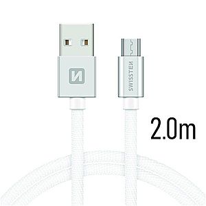 Datový kabel Swissten textilní s Micro-USB konektorem a podporou rychlonabíjení, Silver obraz