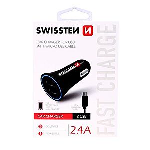 Autonabíječka Swissten 2.4A s 2x USB + kabel Micro USB obraz