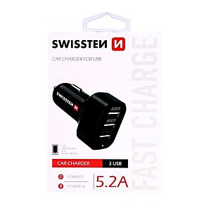 Autonabíječka Swissten 5.2A s 3 USB vstupy obraz