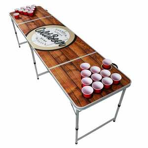 BeerCup Backspin Beer Pong, stůl, sada, dřevěný, přihrádka na led, 6 míčků, 50 Cups, 50 shots obraz