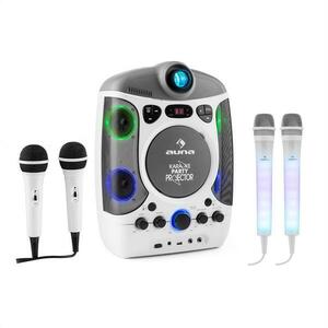 Auna Set: karaoke systém Kara Projectura, bílý + dva mikrofony Kara DAZZLE, LED podsvícení obraz