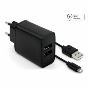 FIXED Síťová nabíječka Smart Rapid Charge s 2 x USB 15W + kabel USB/Lightning MFI 1m, černá obraz