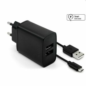 FIXED Síťová nabíječka Smart Rapid Charge s 2 x USB 15W + kabel USB/micro USB 1m, černá obraz